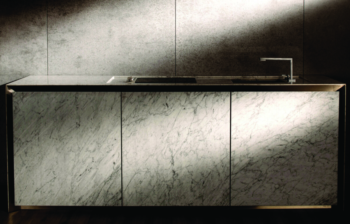 Strato_design_PALMA_bespoke kitchen project in Hong Kong_mat stainless steel_Carrara marble_01